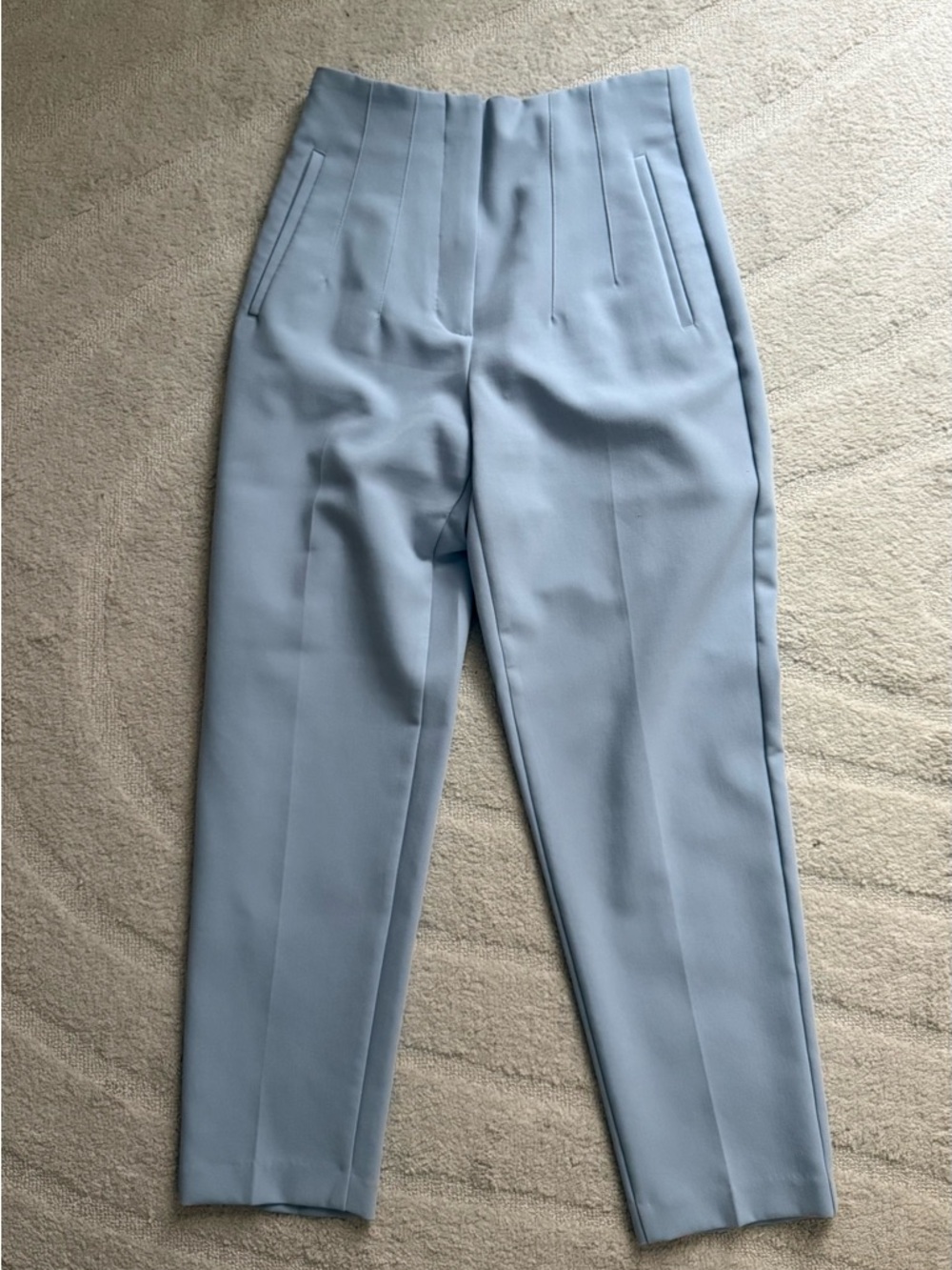 Zara Pale Blue High-Waist Tailored Trousers